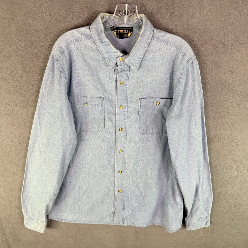 Salt Valley Mens Button Up Shirt Large Western Work Rodeo Cowboy‎ Denim
